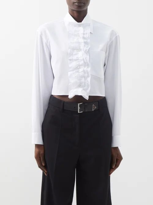 Ruffled Cropped Cotton-poplin Shirt - Womens - White