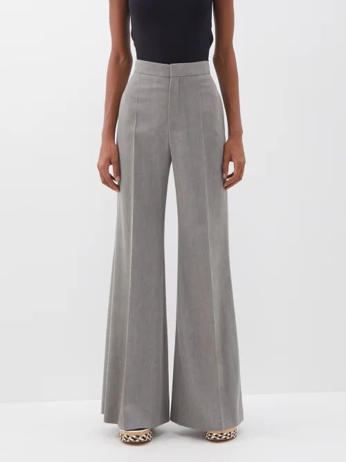 High-rise Wool Flared Tailored Trousers - Womens - Grey