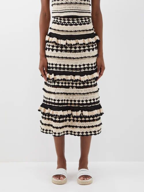 Anneke Striped Crochet-cotton Midi Skirt - Womens - Black Cream