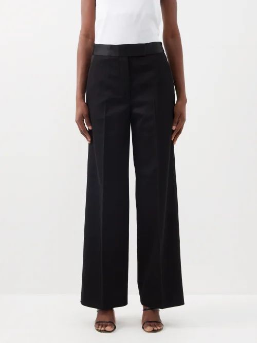 Satin-trimmed Wool-twill Suit Trousers - Womens - Black