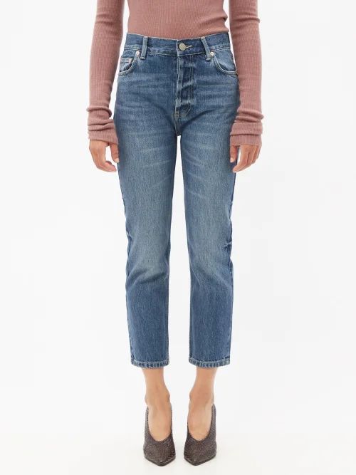 Crop Organic-cotton Straight Leg Jeans - Womens - Dark Blue