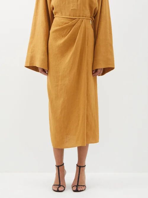 Lea Linen Wrap Midi Skirt - Womens - Camel