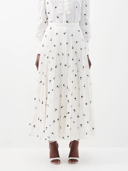Nesrine Disty Floral-embroidered Plissé Skirt - Womens - White Black