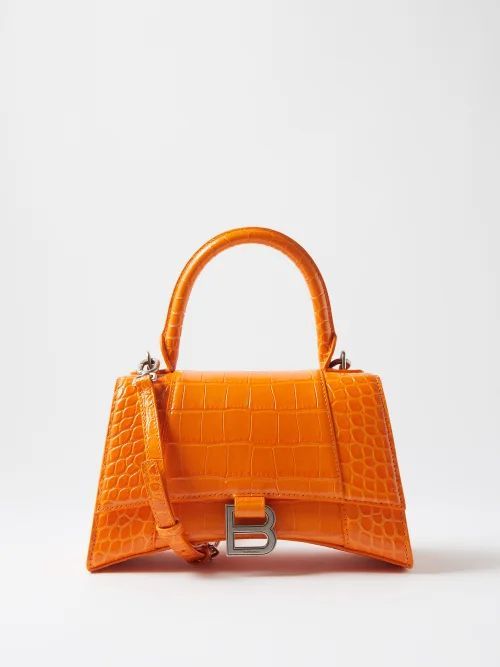 Hourglass S Crocodile-effect Leather Bag - Womens - Orange
