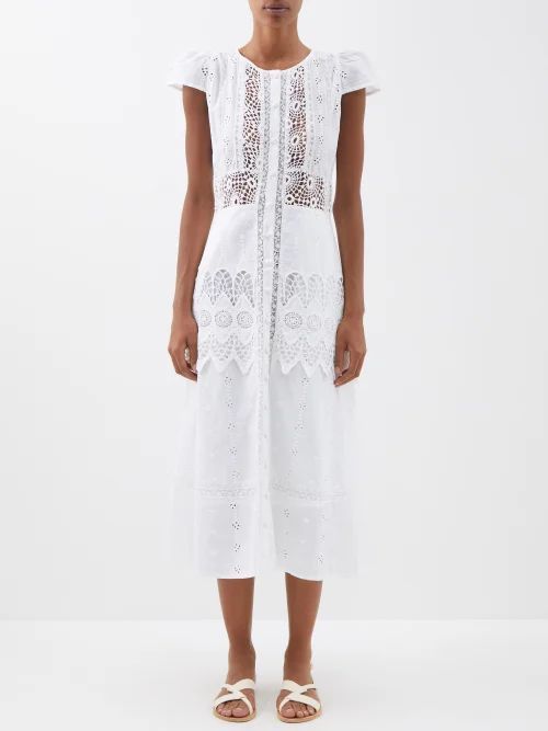 Tussan Crochet-lace Cotton Midi Dress - Womens - White