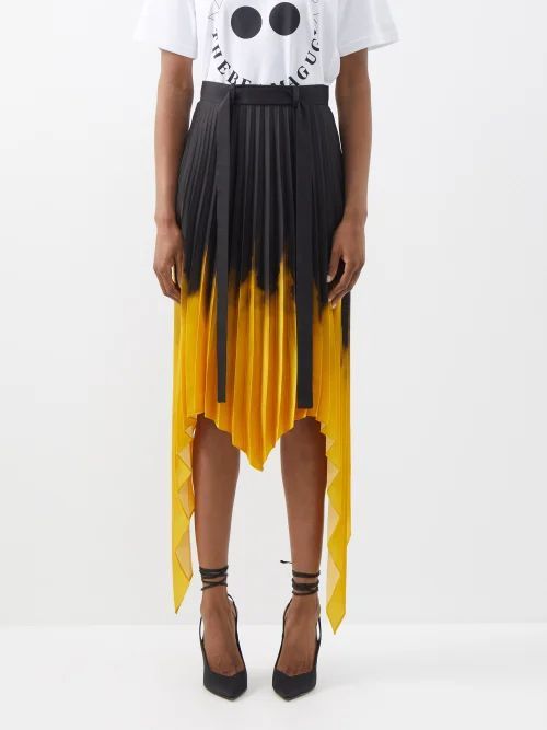 Dipped-hem Splash-print Twill Skirt - Womens - Black Orange