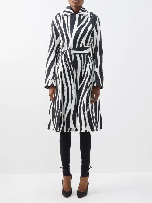Zebra-print Cotton Zipped Trench Coat - Womens - Black White