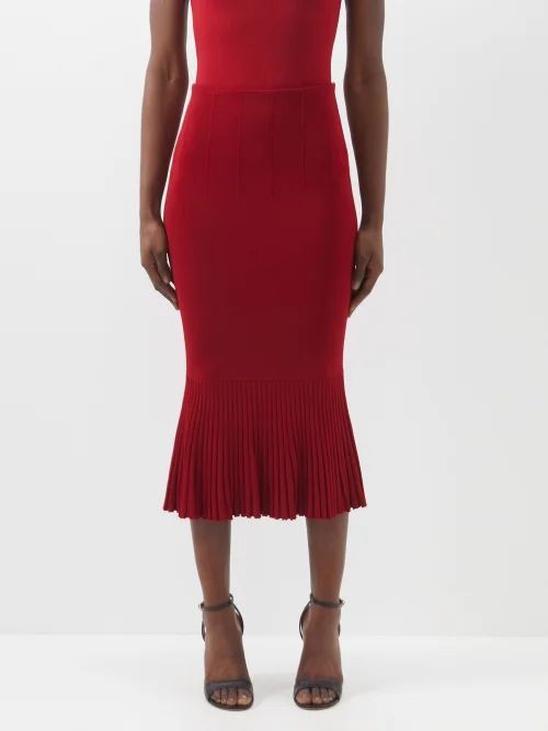 Atalanta Ribbed Fishtail-hem Skirt - Womens - Red