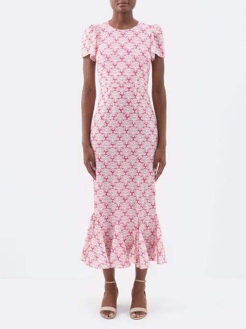 Lulani Block-print Recycled-fibre Crepe Midi Dress - Womens - Pink Print