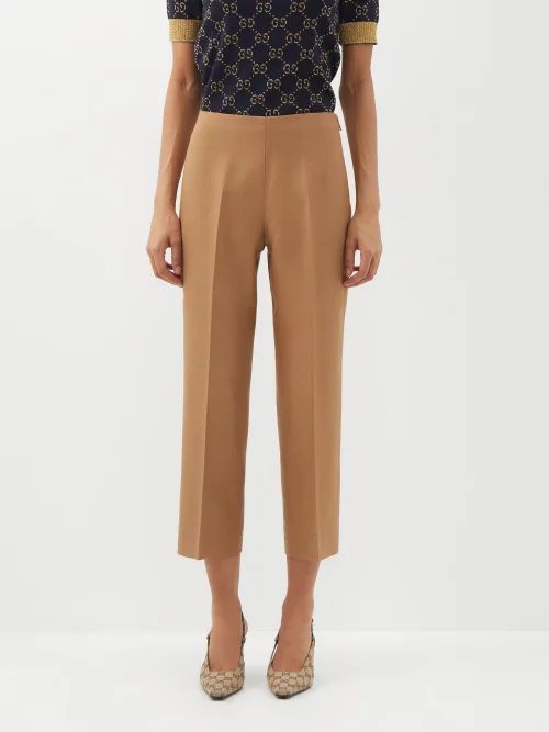 Cropped Hopsack Trousers - Womens - Light Brown