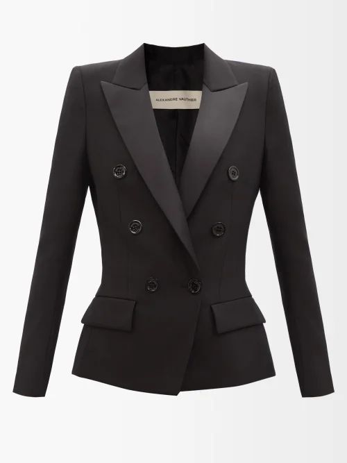 Double-breasted Wool-hopsack Tuxedo Jacket - Womens - Black