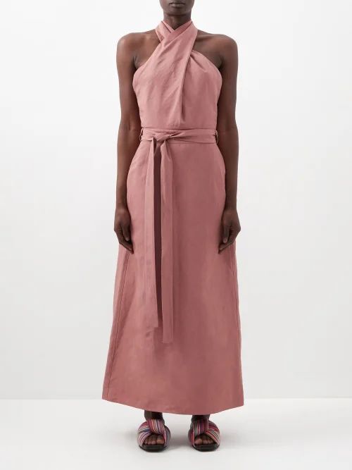 Cross-front Silk-blend Halter Dress - Womens - Mid Pink