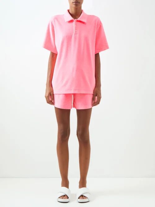 Cairo Cotton-blend Terry Polo Shirt And Shorts Set - Womens - Neon Pink