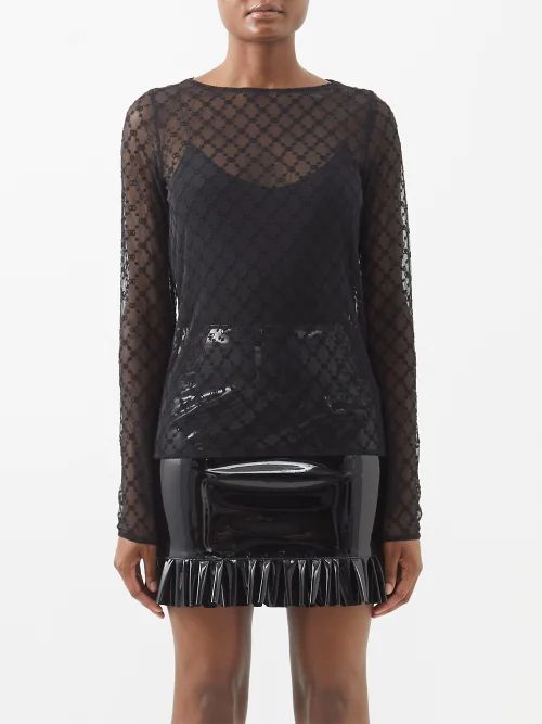 GG-embroidered Tulle Top - Womens - Black