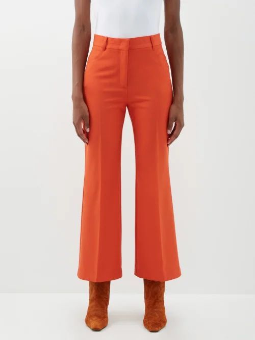 Wool-twill Tailored Flared Trousers - Womens - Orange