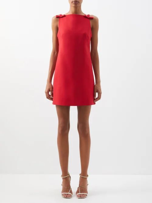 Bow-appliqué Wool-blend Crepe Mini Dress - Womens - Red