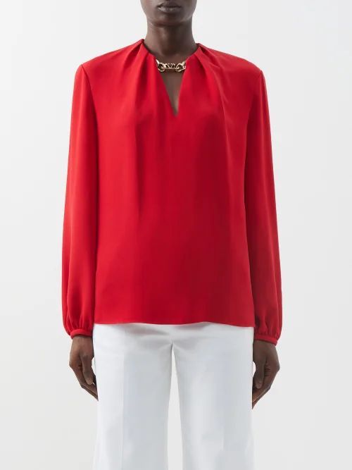Cady Couture Chain-embellished Silk Blouse - Womens - Red