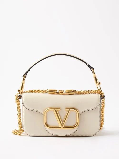 Locò V-logo Leather Shoulder Bag - Womens - White