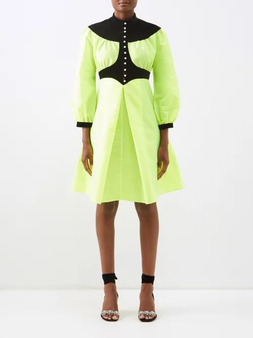Ashlyn Taffeta And Velvet Midi Dress - Womens - Green Multi