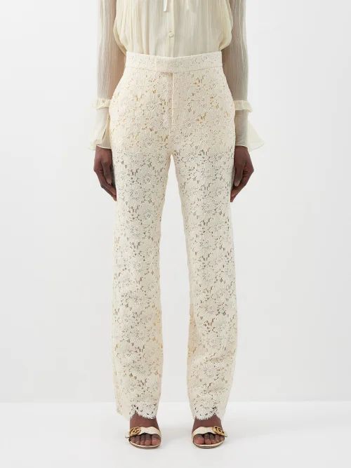 Scalloped-cuff Broderie-anglaise Trousers - Womens - Ivory