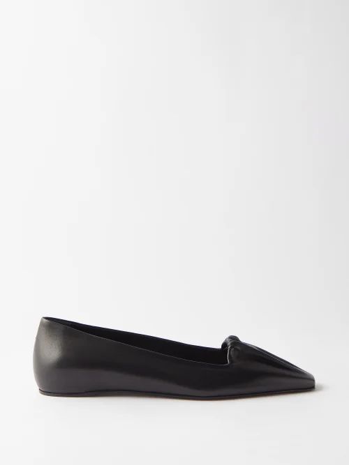 The Gathered Leather Ballet Flats - Womens - Black