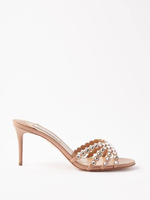 Tequila 75 Crystal-embellished Leather Mules - Womens - Nude