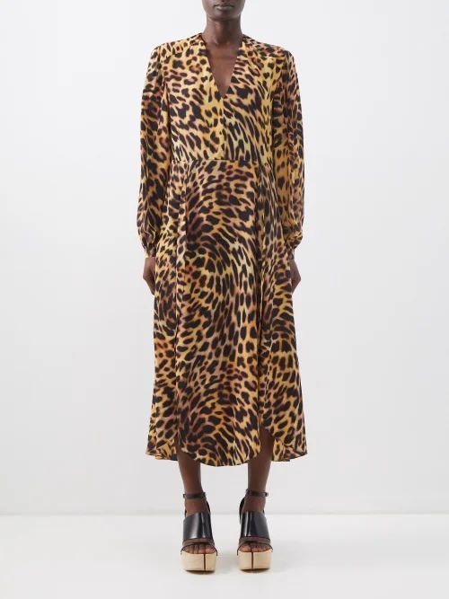 Cheetah-print Silk-crepe De Chine Dress - Womens - Tortoiseshell