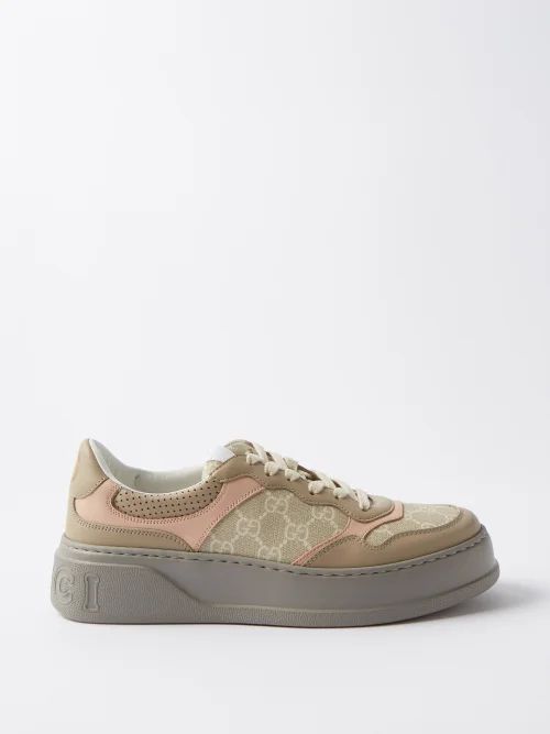 GG-canvas And Leather Flatform Trainers - Womens - Cream