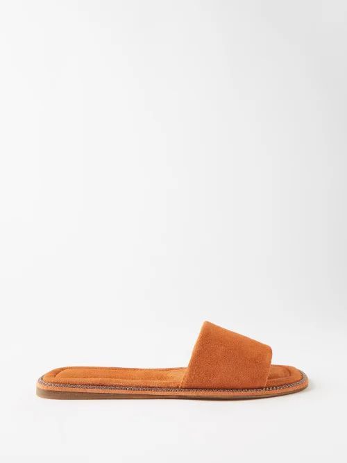 Square-toe Suede Slides - Womens - Orange