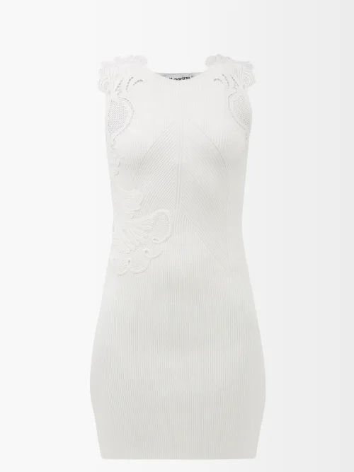 Lace-insert Ribbed Mini Dress - Womens - White