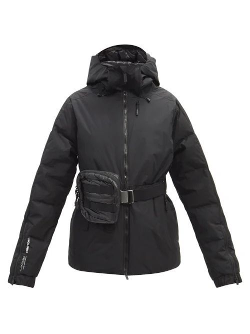 Hooded Belted Down Jacket - Womens - Black
