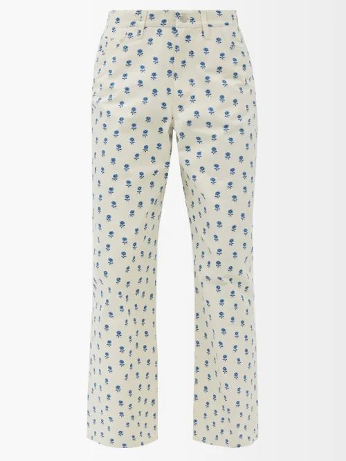 Floral-print Wide-leg Jeans - Womens - Ivory Multi