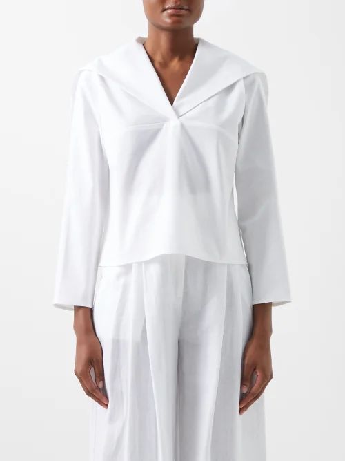 Le Matelot Sailor-collar Cotton-piqué Shirt - Womens - White
