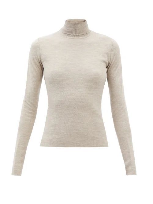 May Roll-neck Merino Wool-blend Sweater - Womens - Light Beige