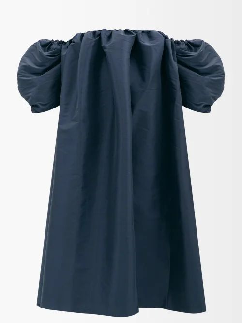 Off-shoulder Silk-blend Taffeta Dress - Womens - Navy