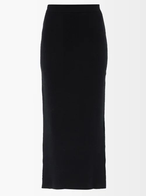Side-slit Wool-blend Midi Skirt - Womens - Black