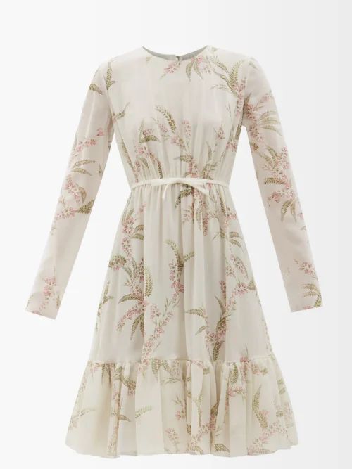 Floral-print Silk Mini Dress - Womens - Ivory Multi