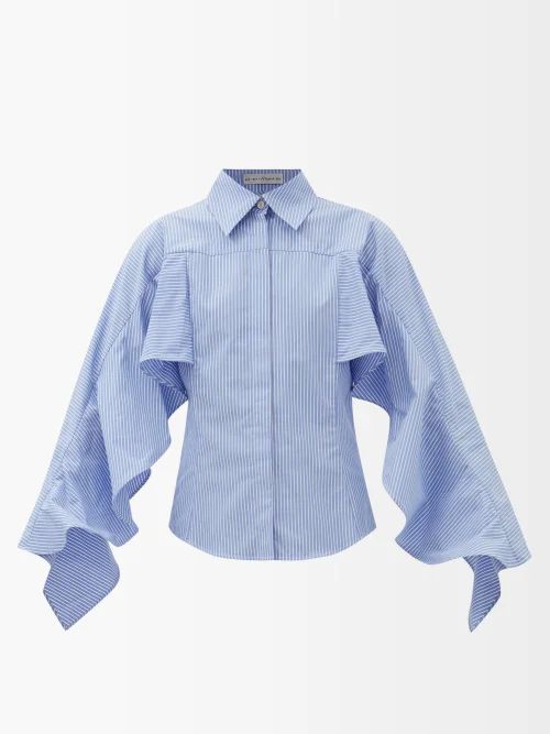 Palmer//harding - Flourish Ruffled Cotton-poplin Shirt - Womens - Blue White