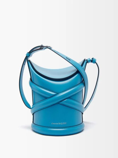 The Curve Small Leather Bucket Bag - Womens - Blue