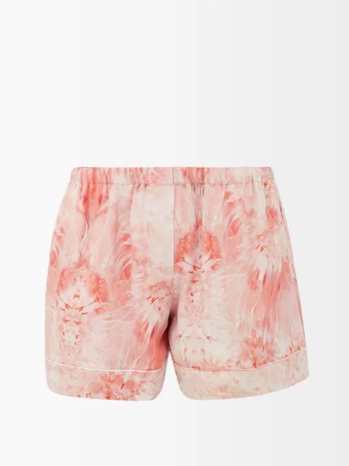 Sea Coral-print Silk Shorts - Womens - Red Multi