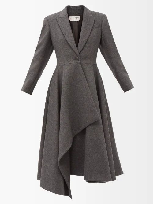 Draped Belted Wool-blend Felt Coat - Womens - Dark Grey