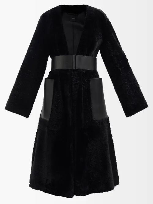 Caelan Belted Shearling Coat - Womens - Black