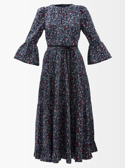 Cordelia Floral-print Twill Dress - Womens - Blue Multi