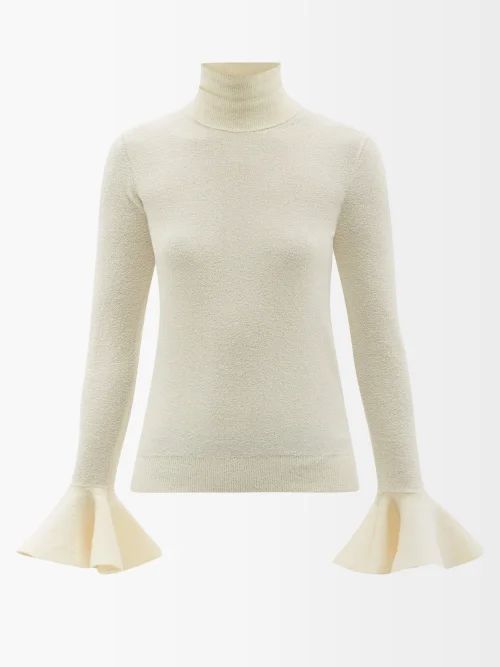 Roll-neck Fluted-cuff Cotton-blend Sweater - Womens - Cream