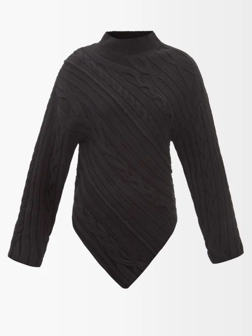 High-neck Cable-knit Sweater - Womens - Black