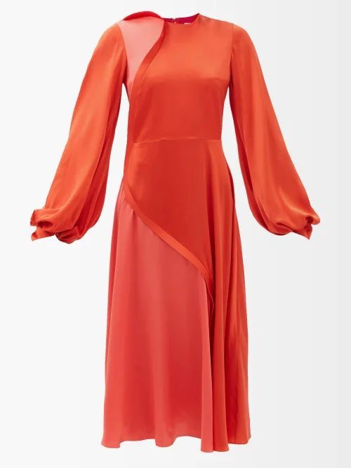 Amaranta Panelled Silk-satin Midi Dress - Womens - Red