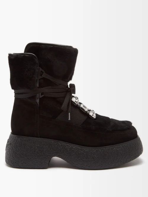 Viv Rangers Crystal-embellished Suede Boots - Womens - Black