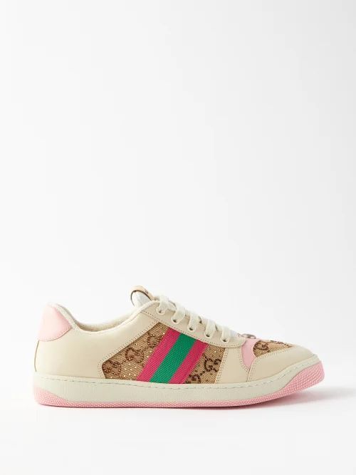 Screener Gg-logo Leather Trainers - Womens - Pink