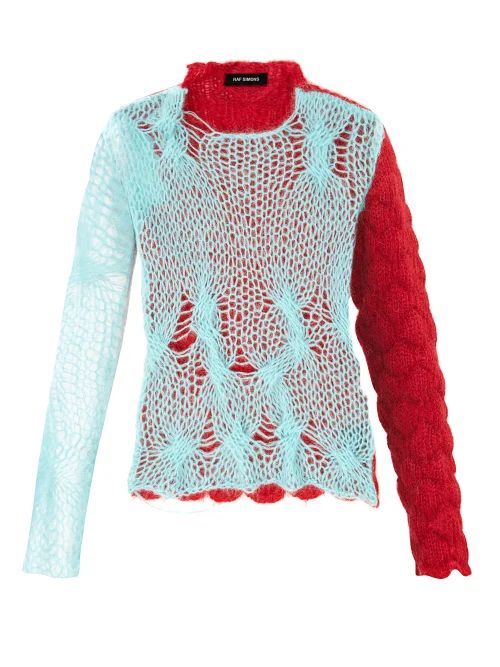 Colour-blocked Open-knit Mohair-blend Sweater - Womens - Blue Multi