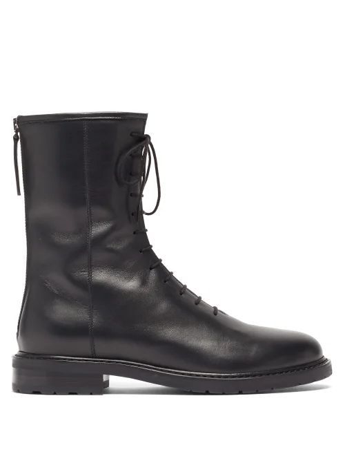 Lace-up Leather Boots - Womens - Black